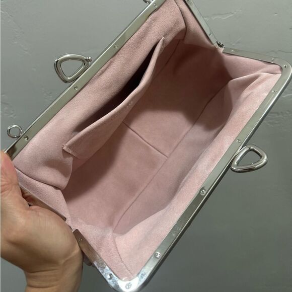 Pearlescent Pink Lambskin Handmade “Bow” Shaped Kisslock Slouchy Bag, Multi Use - Picture 16 of 16